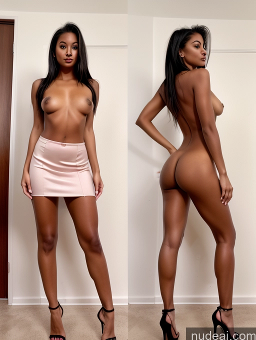 ai nude image of there are two pictures of a woman in a short skirt pics of 18 Ethiopian Small Tits Lipstick Small Ass Skinny Abs Thick Perfect Body Tanned Skin Black Hair Slicked High Heels Onoff Topless Long Skirt Mini Skirt