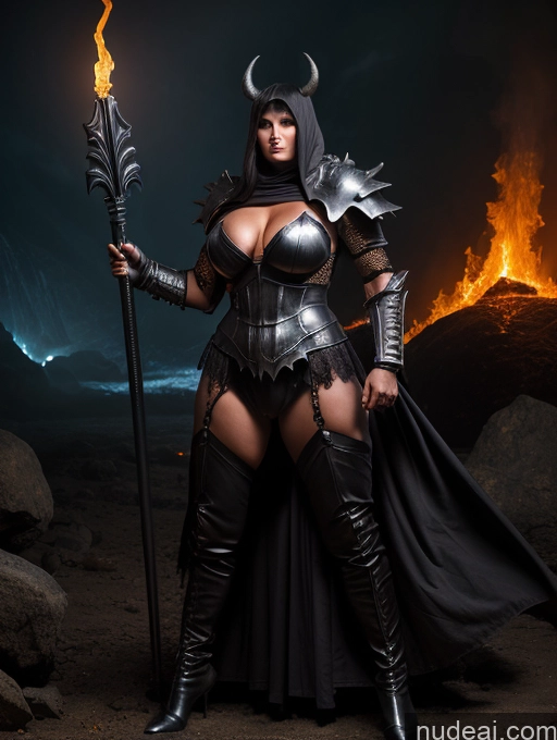 ai nude image of arafed woman in armor holding a sword and a staff pics of Sorority Several Huge Boobs Muscular Big Ass Abs Fat Long Legs Fairer Skin 50s Ginger Nude Fantasy Armor Dark Lighting Detailed Sexy Face Death Knight Hell