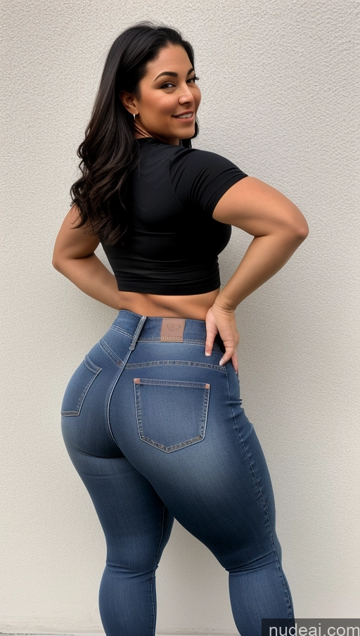 ai nude image of araffe woman in a black top and jeans posing for a picture pics of Athlete Big Ass Big Hips Jeans