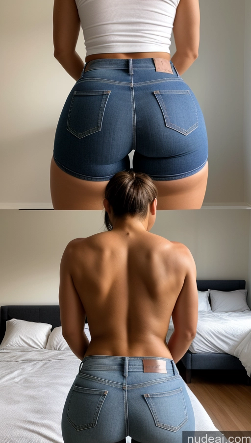 ai nude image of arafed woman in a white tank top and blue jeans pics of Athlete Big Ass Big Hips Bedroom Jeans Back View