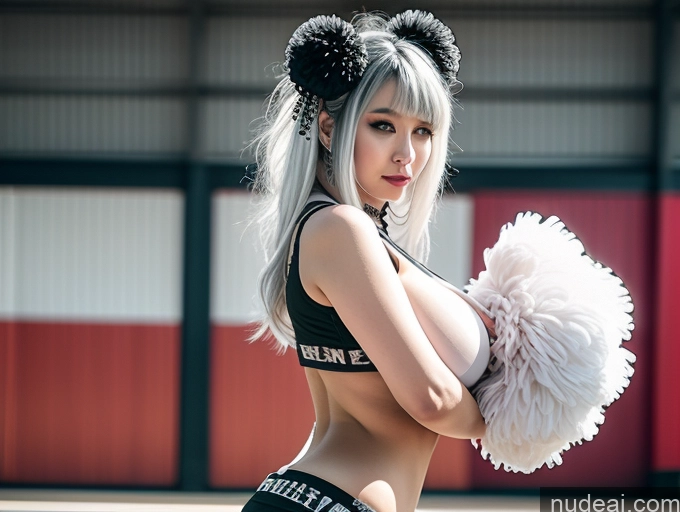 ai nude image of araffe cheerleader posing in a black and white outfit pics of Milf Two Huge Boobs Big Ass Big Hips 18 White Hair Korean Cheerleader Gothic Punk Girl Partially Nude