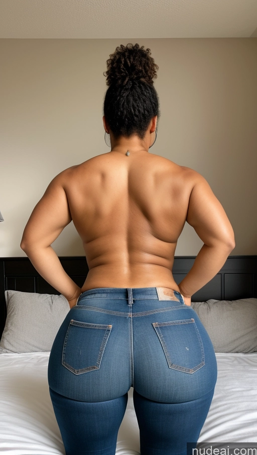 ai nude image of araffe woman in jeans showing off her butt on a bed pics of Big Hips Big Ass Bedroom Athlete Jeans