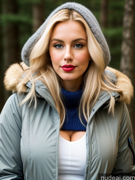 ai nude image of blonde woman in a gray jacket and a blue scarf pics of Busty Lipstick Long Legs Pubic Hair 20s Pouting Lips Blonde Long Hair Scandinavian Parka Professor