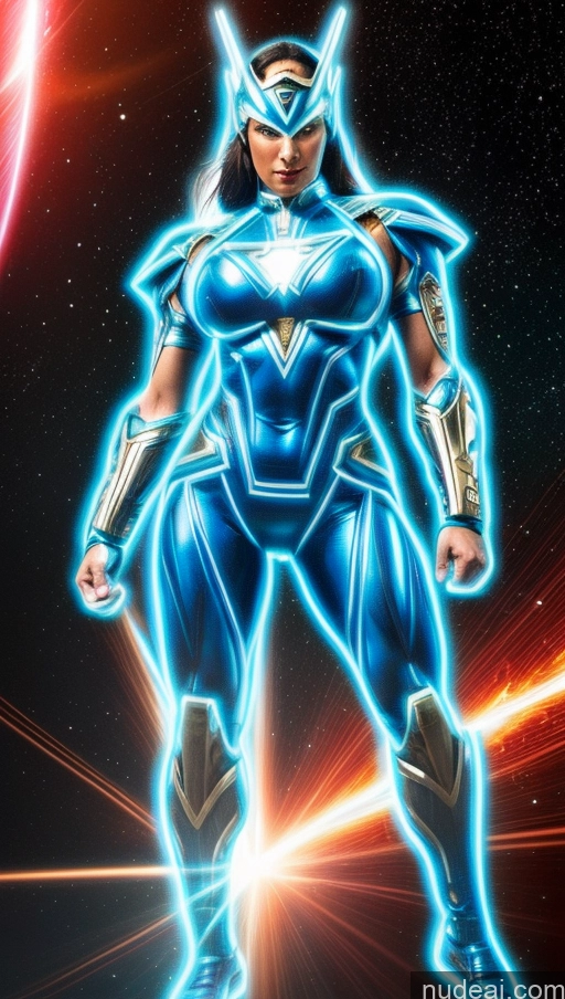 ai nude image of a close up of a person in a blue costume standing in front of a planet pics of Several Israel Superhero Bodybuilder Abs Perfect Boobs Powering Up Science Fiction Style Dynamic View SSS: A-Mecha Musume A素体机娘 Neon Lights Clothes: Blue