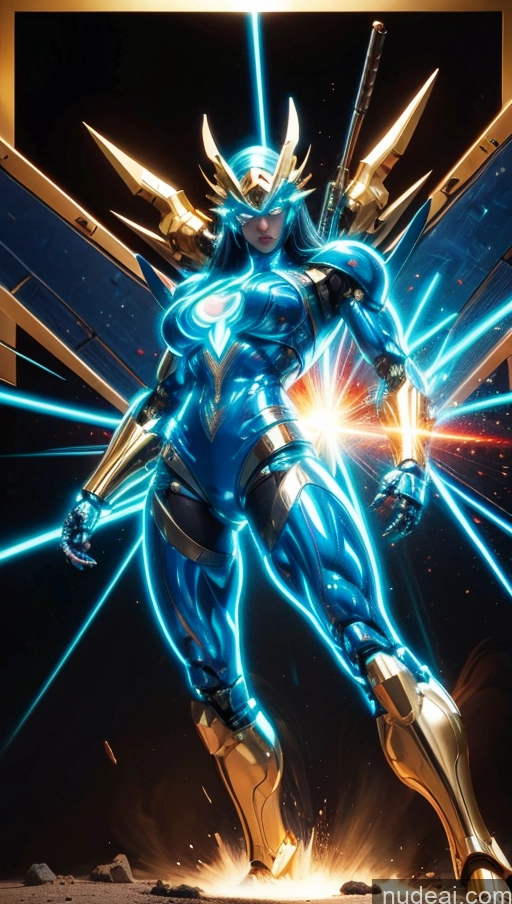 ai nude image of a close up of a person in a blue suit with a sword pics of Several Israel Superhero Abs Perfect Boobs Powering Up Science Fiction Style Dynamic View SSS: A-Mecha Musume A素体机娘 Neon Lights Clothes: Blue Muscular Bodybuilder Jewish