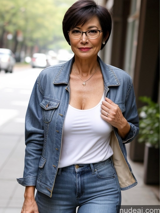 related ai porn images free for Small Tits Perfect Body Beautiful 60s Asian Casual Blouse Jeans Jacket High Heels Cleavage Short Hair Partially Nude Glasses Milf