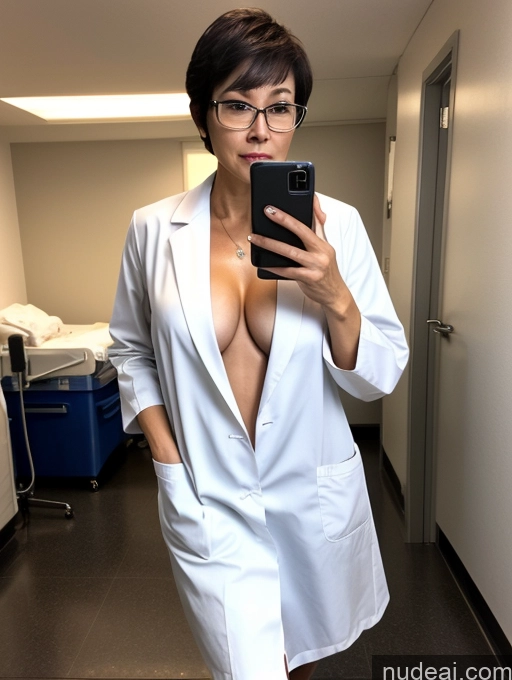 related ai porn images free for Milf Two Perfect Boobs Perfect Body Beautiful Glasses Short Hair Sexy Face Chinese Hospital Doctor Bra Panties Lab Coat Cleavage Partially Nude Dark Lighting Detailed 50s