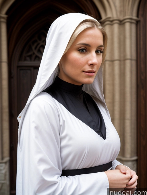 ai nude image of woman in nun costume standing in front of a church door pics of Woman Two Small Tits Blonde White Dark Fantasy Front View Nun Medieval Detailed 20s