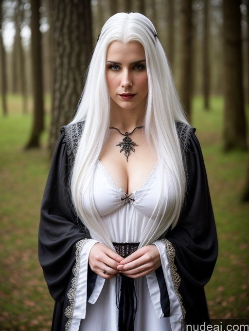 related ai porn images free for Woman Two Small Tits White Dark Fantasy Front View Medieval Detailed 20s White Hair Witch