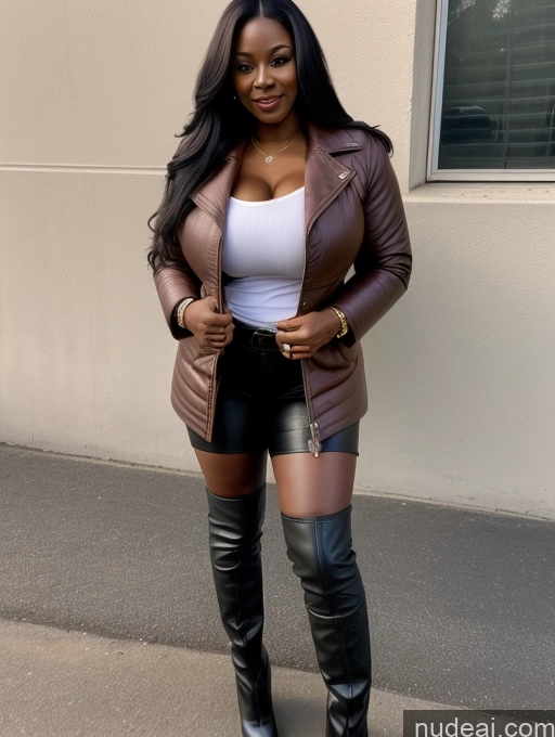 related ai porn images free for Busty Perfect Boobs Beautiful Perfect Body Dark Skin 40s Long Hair Nigerian Soft + Warm Front View Boots Jacket Leather Teacher