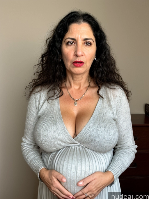 ai nude image of pregnant woman with a necklace and a necklace on her neck pics of Milf Busty Skinny Short Lipstick 50s Angry Shocked Black Hair Long Hair Jewish Front View Dress Long Skirt Sweater Pearl Jewelry Pregnant