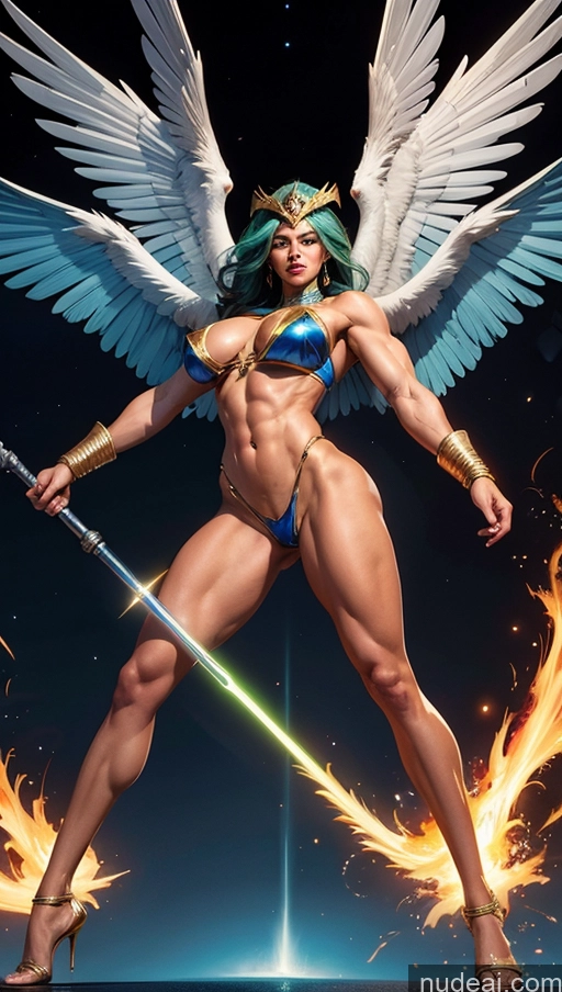 ai nude image of arafed female angel with sword and sword in front of a star pics of Several Bodybuilder Abs Perfect Boobs Egyptian Hawkgirl Regal Powering Up Science Fiction Style