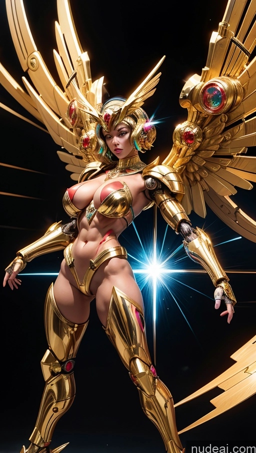 ai nude image of a close up of a woman in a gold costume with wings pics of Several Bodybuilder Abs Perfect Boobs Egyptian Hawkgirl Regal Powering Up Science Fiction Style SSS: A-Mecha Musume A素体机娘