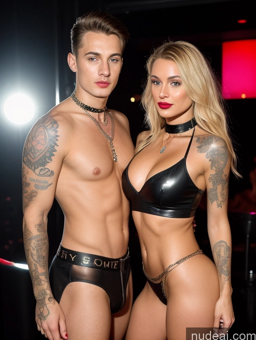 ai nude image of there are two sexy young men posing for a picture together pics of Woman + Man Two Small Tits Tattoos Lipstick Small Ass Skinny Short Oiled Body Fairer Skin 30s Pouting Lips Blonde Long Hair British Club Front View Straddling Bodypaint Choker Crop Top Micro Skirt Jewelry