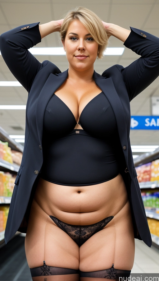 ai nude image of woman in black jacket and panties posing in a store pics of Woman Busty Beautiful Big Ass Thick Chubby Fat Big Hips Pubic Hair Short Hair Scandinavian Grocery Front View Spreading Legs Nude Professor Secretary Stockings Suit Teacher Dark Lighting Abs Auntjunev3 Muscular