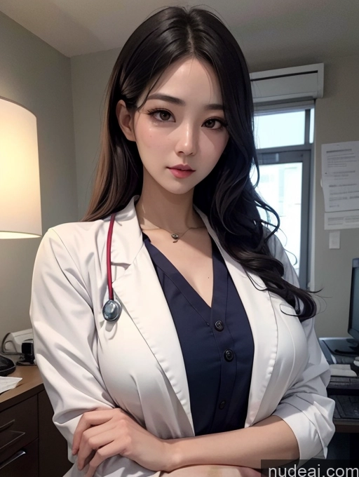 ai nude image of arafed asian woman in a white lab coat posing for a picture pics of Korean Perfect Boobs Doctor