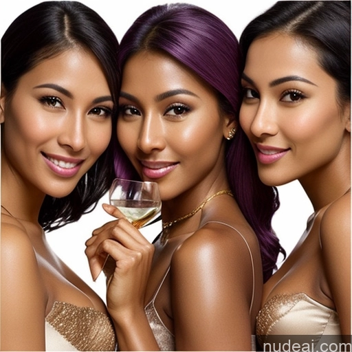 ai nude image of three women with purple hair and a glass of wine pics of Two Tanned Skin Dark Skin Happy Seductive Sexy Face Purple Hair Gold Jewelry Wine High Heels Boots Malaysian Transparent Flight Attendant Push-up Bra Cleavage Oiled Body