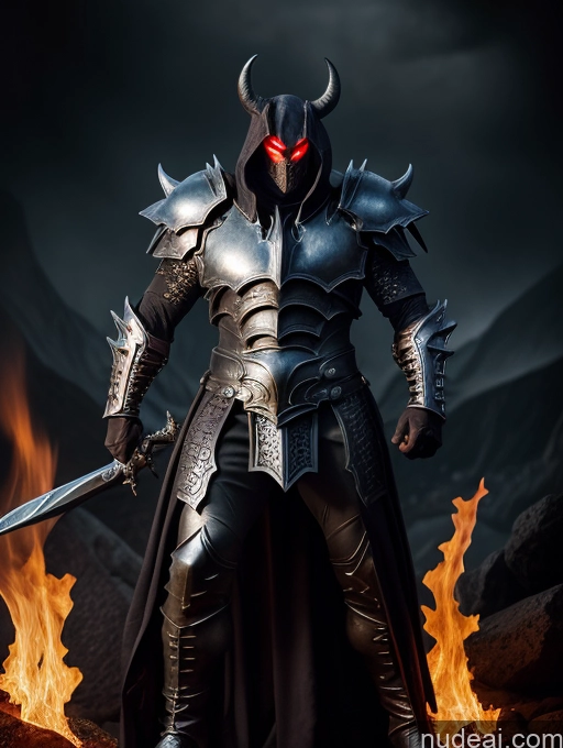 ai nude image of arafed knight in armor with red eyes standing in front of a fire pics of Sorority Several Huge Boobs Muscular Big Ass Abs Fat Long Legs Fairer Skin 50s Ginger Nude Fantasy Armor Dark Lighting Detailed Sexy Face Death Knight Hell