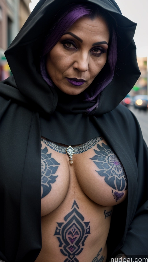 related ai porn images free for Milf Purple Hair Egyptian Close-up View Perfect Boobs Tattoos Create An Open Vagina Cultist Hood Street