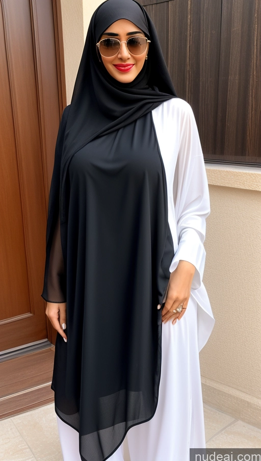 ai nude image of woman wearing a black and white hijab and sunglasses pics of Woman Sunglasses Lipstick Small Ass Long Legs Tall Pubic Hair Fairer Skin 20s Happy Black Hair Bobcut Thick Arabic Salwar Niqab Perfect Boobs