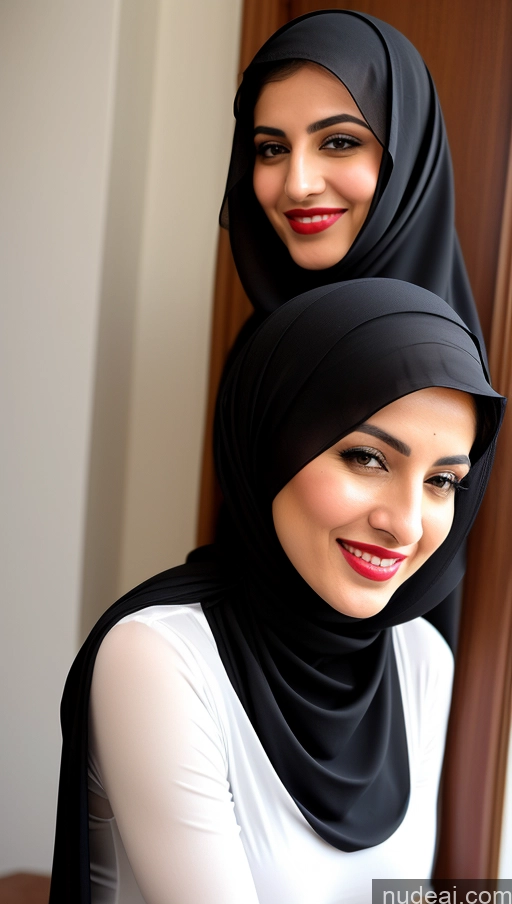 ai nude image of there are two women wearing headscarves and scarves posing for a picture pics of Woman Sunglasses Lipstick Small Ass Long Legs Tall Pubic Hair Fairer Skin 20s Happy Black Hair Bobcut Thick Arabic Salwar Niqab Perfect Boobs