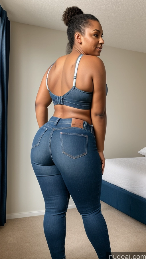 ai nude image of araffe woman in a blue bra top and jeans standing in a room pics of Big Hips Big Ass Athlete Bedroom Jeans