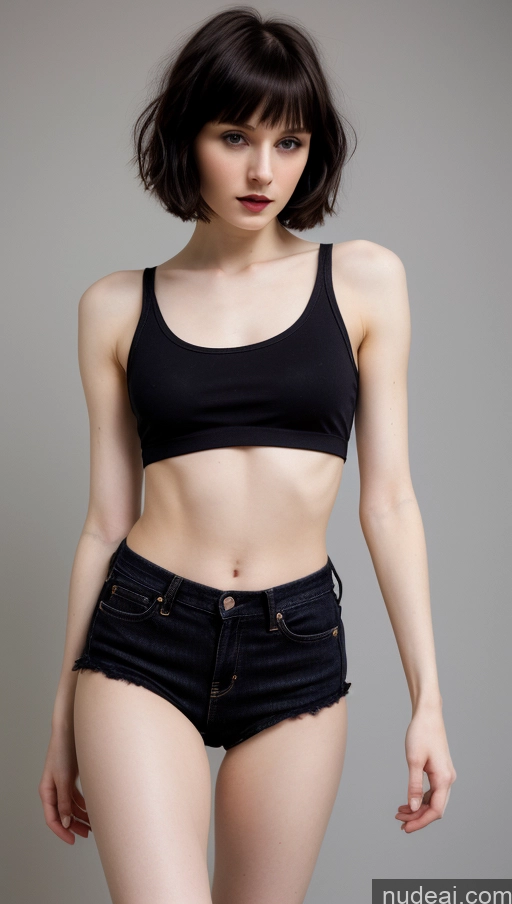 ai nude image of arafed woman in black top and denim shorts posing for a picture pics of Brunette Small Tits Small Ass Skinny Beautiful Fairer Skin Short Hair Russian Goth Jeans Tank Top 18 Detailed