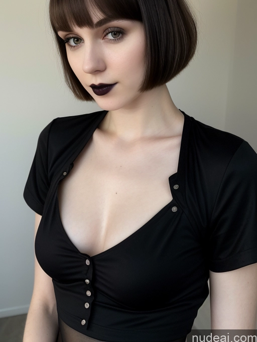 ai nude image of arafed woman with a black top and a black skirt pics of Small Tits Beautiful Skinny Fairer Skin 18 Russian Short Hair Brunette Goth Close-up View Shirt