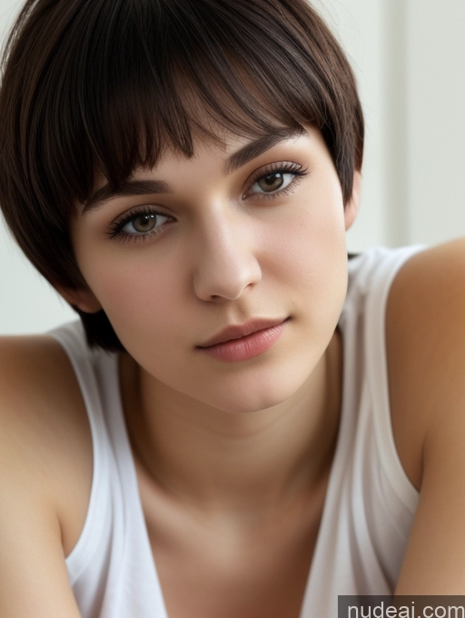 ai nude image of there is a woman with a white shirt and a white shirt pics of Small Tits Beautiful Skinny 18 Russian Short Hair Close-up View Shirt Black Hair