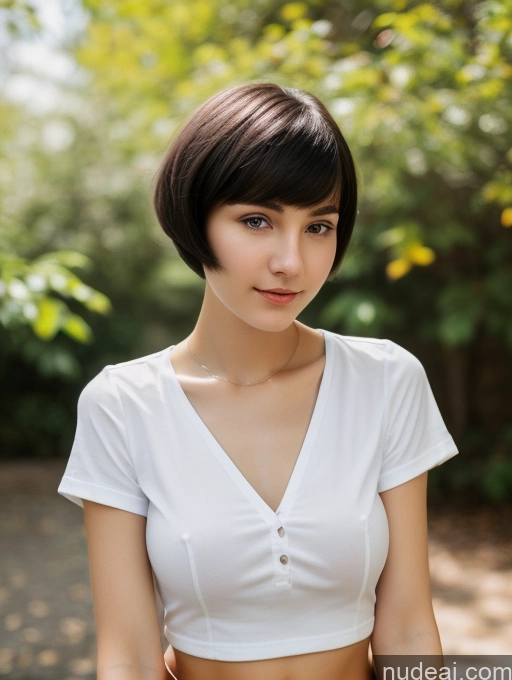 ai nude image of arafed woman with short hair and a white top posing for a picture pics of Small Tits Beautiful Skinny 18 Russian Short Hair Close-up View Shirt Black Hair