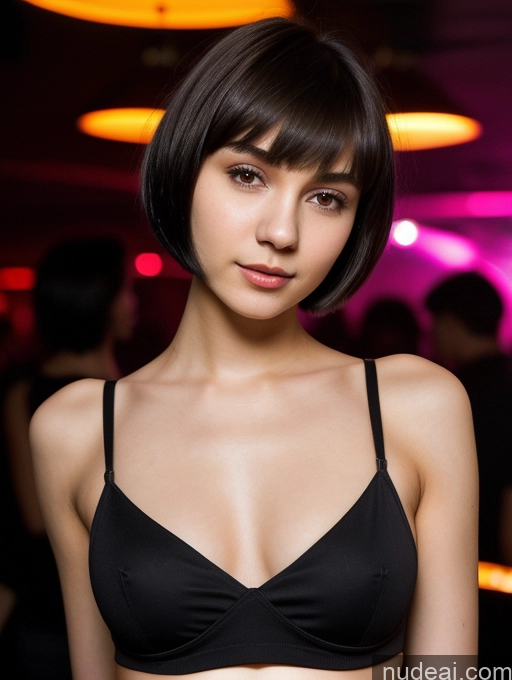 ai nude image of arafed woman in a black bra top posing for a picture pics of Small Tits Beautiful Skinny 18 Russian Short Hair Close-up View Shirt Black Hair Club