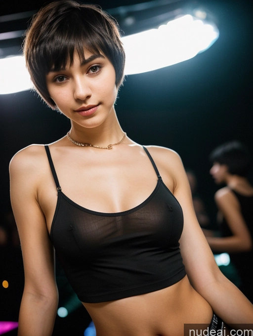 ai nude image of there is a woman in a black top posing for a picture pics of Small Tits Beautiful Skinny 18 Russian Short Hair Close-up View Shirt Black Hair Club