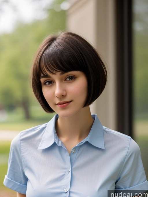 ai nude image of arafed woman with short hair and a blue shirt posing for a picture pics of Small Tits Beautiful Skinny 18 Russian Short Hair Black Hair Shirt Close-up View