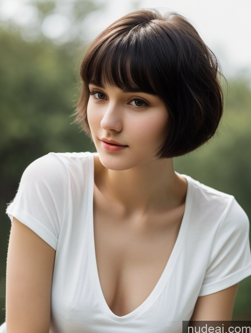 ai nude image of arafed woman with a white shirt and a short haircut pics of Small Tits Beautiful Skinny 18 Russian Short Hair Black Hair Shirt Close-up View