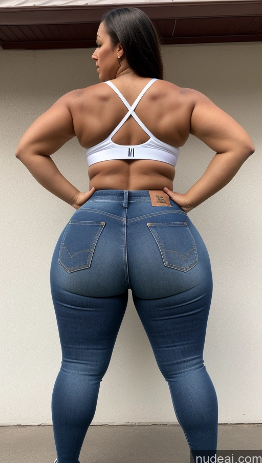 ai nude image of araffe butt lifter in a white bra top and blue jeans pics of Athlete Big Hips Big Ass Jeans