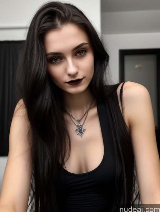 ai nude image of arafed woman with long black hair and a necklace with a star pics of 18 Small Tits Skinny Beautiful Long Hair Russian Close-up View Goth Brunette Tank Top