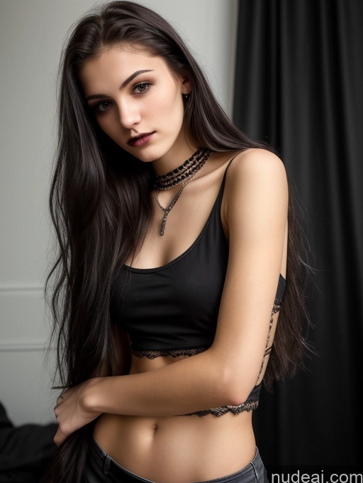 ai nude image of arafed woman with long hair and a black top posing for a picture pics of 18 Small Tits Skinny Beautiful Long Hair Russian Close-up View Goth Brunette Tank Top