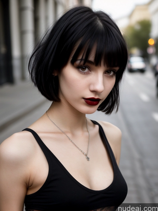 related ai porn images free for 18 Small Tits Skinny Beautiful Russian Close-up View Goth Tank Top Street Bangs Lipstick Black Hair