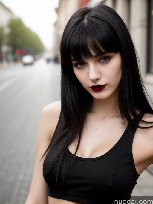 related ai porn images free for 18 Small Tits Skinny Beautiful Russian Close-up View Goth Tank Top Street Bangs Lipstick Black Hair