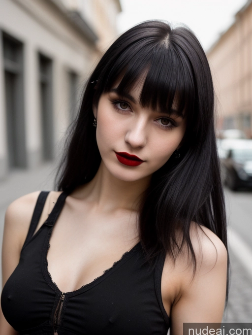 related ai porn images free for 18 Small Tits Skinny Beautiful Russian Close-up View Goth Tank Top Street Bangs Lipstick Black Hair