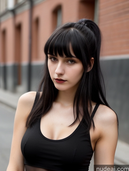 ai nude image of arafed woman in a black top and a black skirt pics of 18 Small Tits Skinny Beautiful Russian Close-up View Goth Tank Top Street Bangs Black Hair