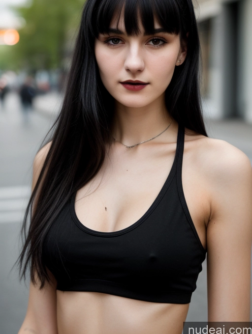 ai nude image of arafed woman with long black hair and a black bra top pics of 18 Small Tits Skinny Beautiful Russian Close-up View Goth Tank Top Street Bangs Black Hair