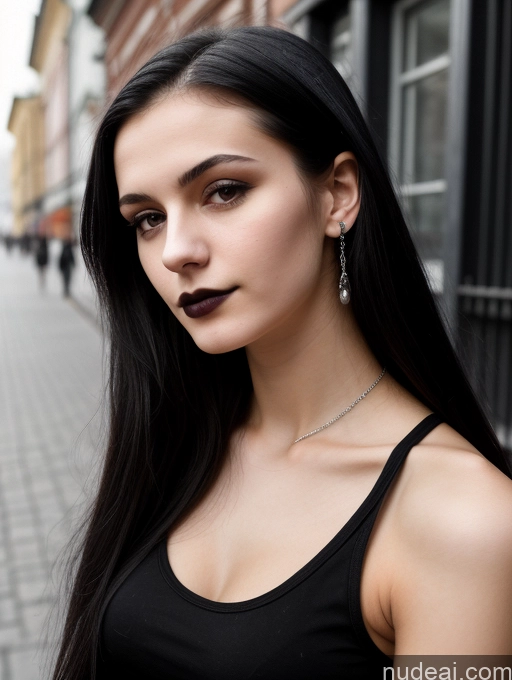 ai nude image of arafed woman with long black hair and a black top pics of 18 Small Tits Skinny Beautiful Russian Close-up View Goth Tank Top Street Black Hair Straight