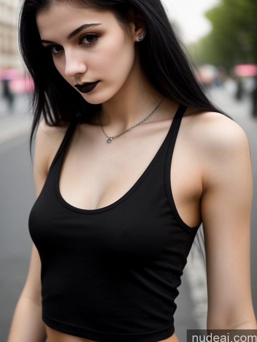 related ai porn images free for Small Tits Beautiful Skinny 18 Black Hair Straight Russian Street Close-up View Goth Tank Top