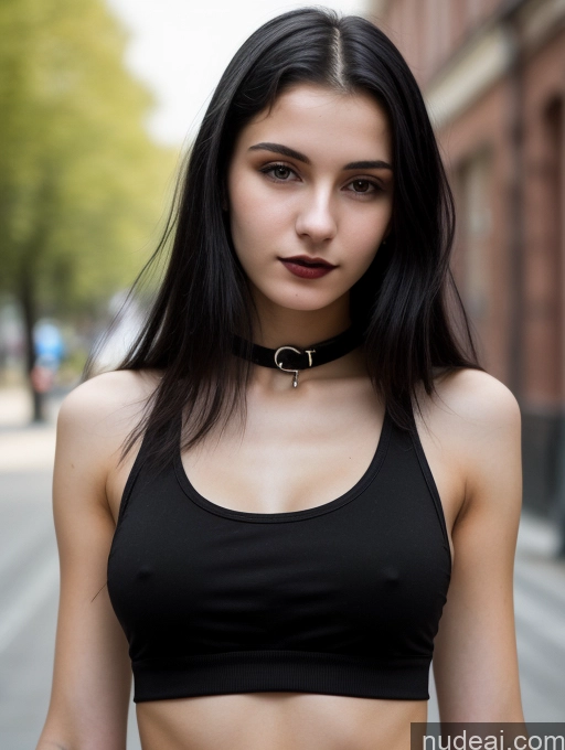 related ai porn images free for Small Tits Beautiful Skinny 18 Black Hair Straight Russian Street Close-up View Goth Tank Top