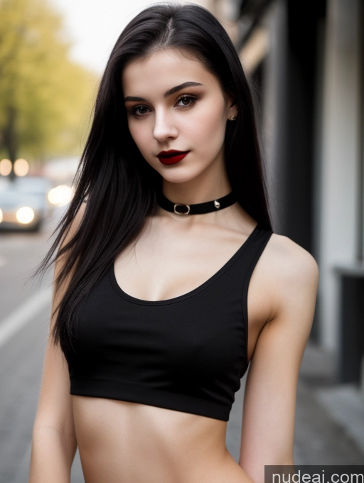 related ai porn images free for Small Tits Beautiful Skinny 18 Black Hair Straight Russian Street Close-up View Goth Tank Top Lipstick