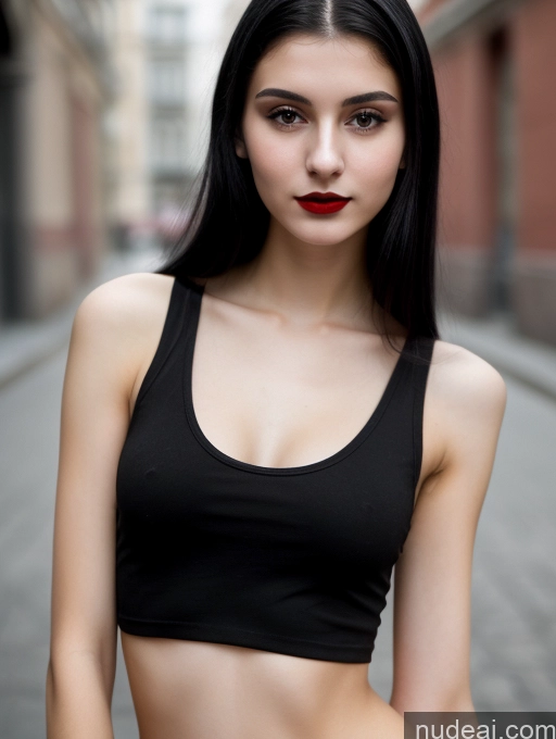 related ai porn images free for Small Tits Beautiful Skinny 18 Black Hair Straight Russian Street Close-up View Goth Tank Top Lipstick