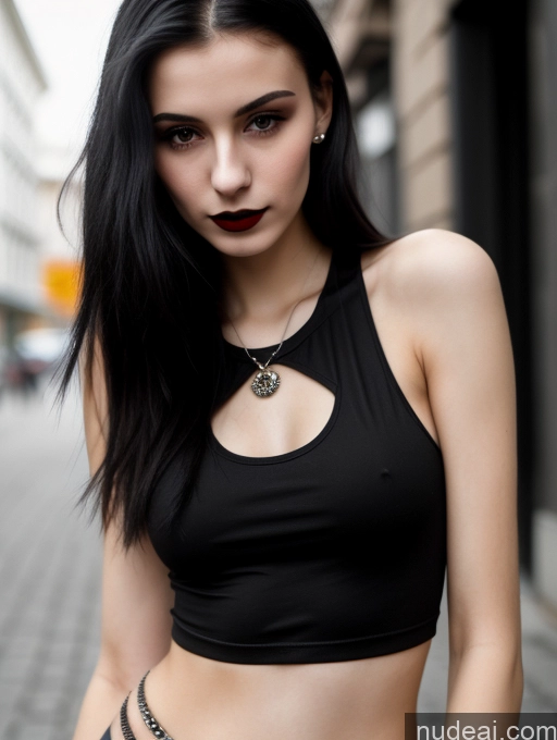 related ai porn images free for Small Tits Beautiful Skinny 18 Black Hair Straight Russian Street Close-up View Goth Tank Top Lipstick