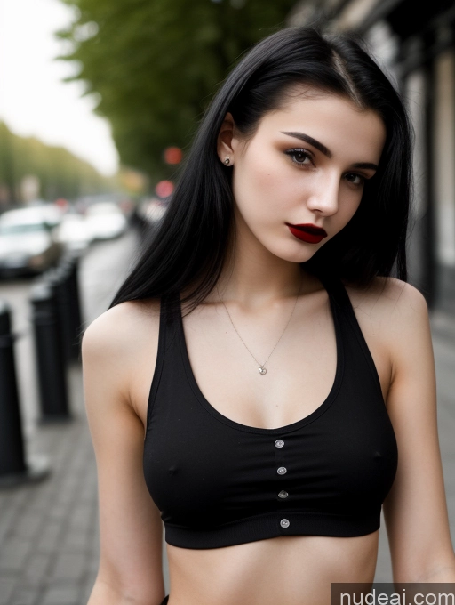 related ai porn images free for Small Tits Beautiful Skinny 18 Black Hair Straight Russian Street Close-up View Goth Tank Top Lipstick