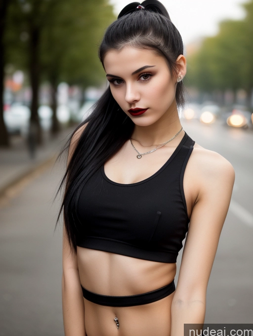 related ai porn images free for Small Tits Beautiful Skinny 18 Black Hair Russian Street Close-up View Goth Tank Top Lipstick Ponytail